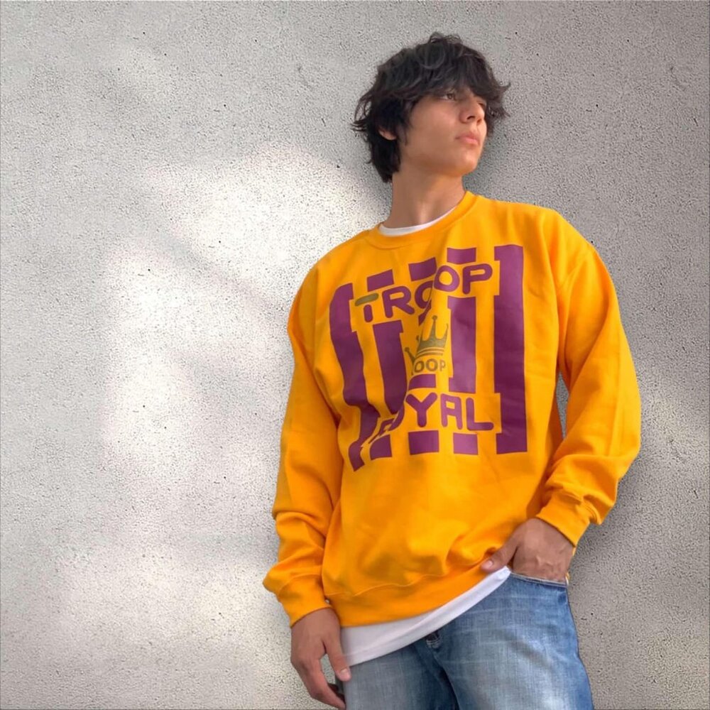 Men's Troop Yellow | Purple Fleece Pull Over Crewneck NWT